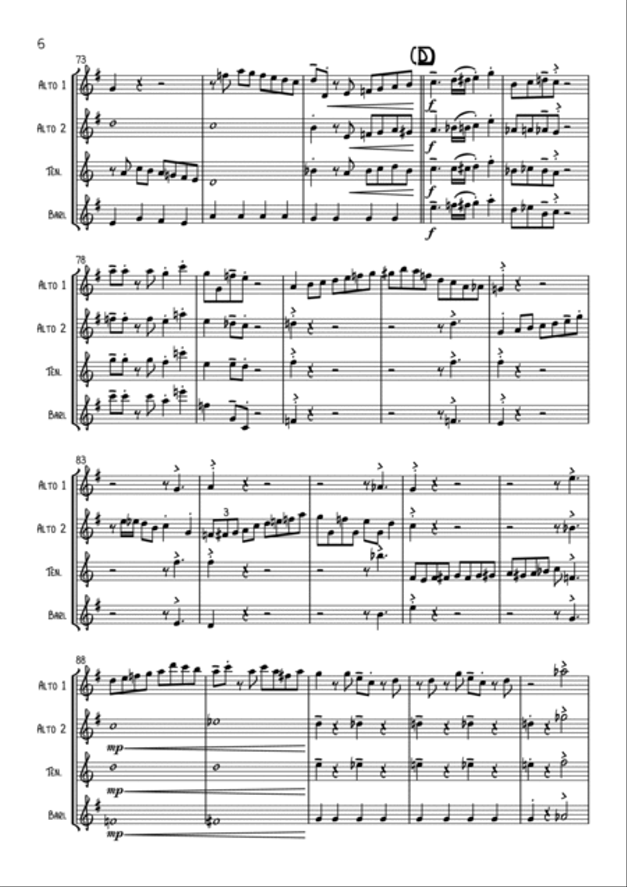 Mozart Sonata No 16 K545 (with a swing!) Saxophone Quartet scores gallery preview page 6