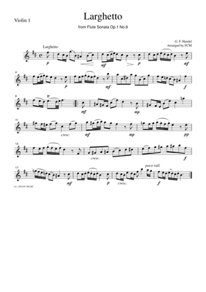 Handel Larghetto from Flute Sonata Op.1, No.9, for string quartet, CH110