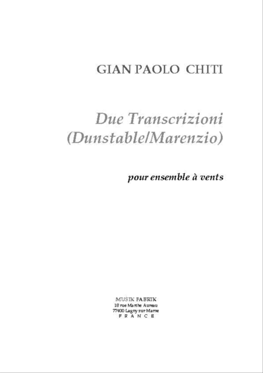 Due Transcrizioni (Dunstable/Marenzio) Bassoon scores gallery preview page 1