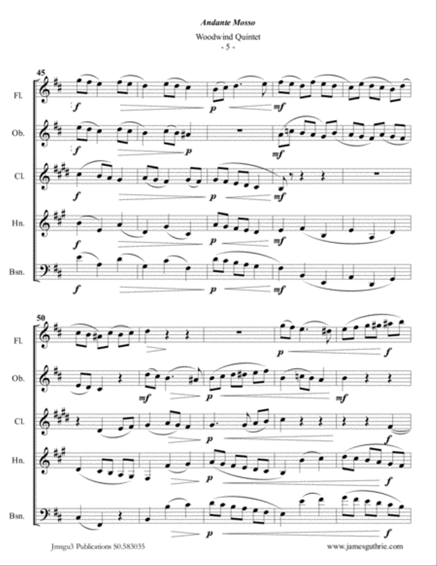 Scarlatti: Andante mosso for Woodwind Quintet Woodwind Quintet scores gallery preview page 5