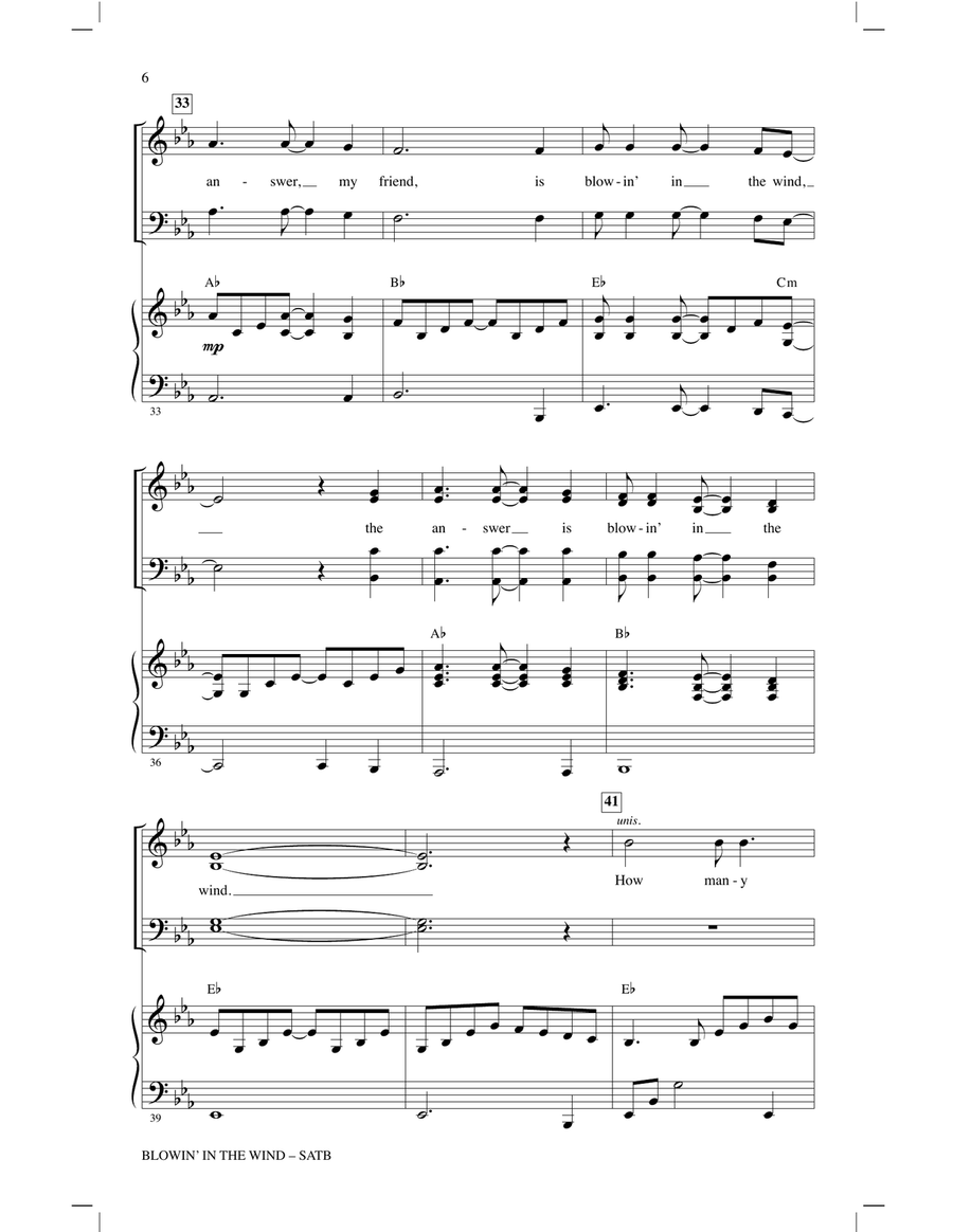 Blowin' In The Wind (arr. Mac Huff) 4-Part scores gallery preview page 5