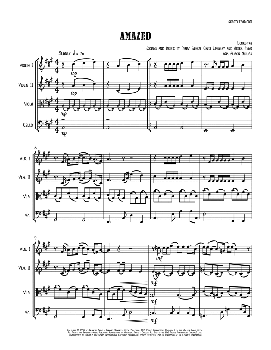 Amazed Amazed String Quartet scores gallery preview page 1