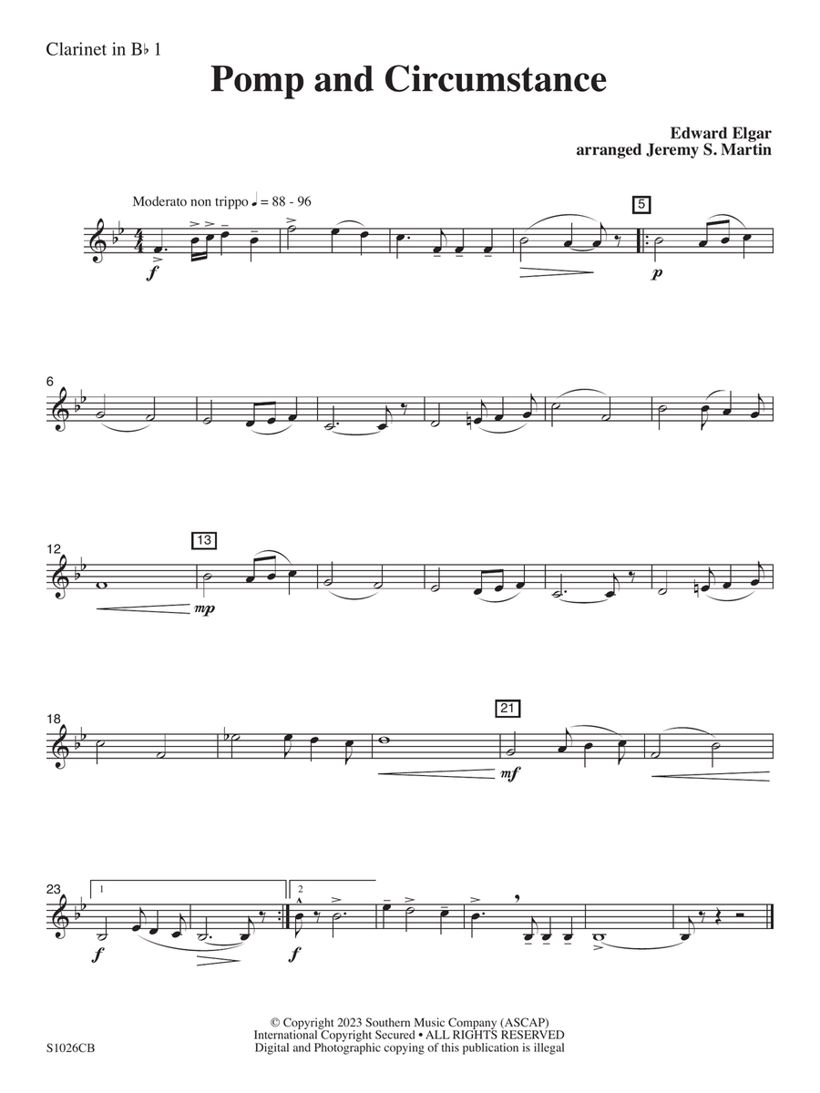 Pomp and Circumstance (Easy) (arr. Jeremy Martin) - Clarinet 1 Concert Band scores gallery preview page 1