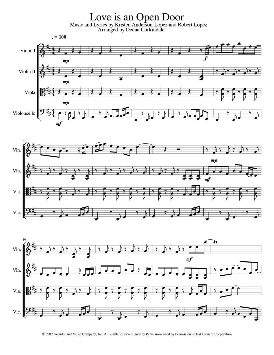 Love Is An Open Door Love Is An Open Door String Quartet scores gallery preview page 1
