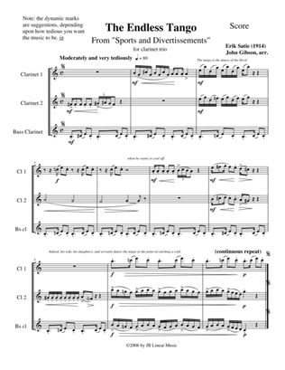 The Endless Tango by Erik Satie set for clarinet trio