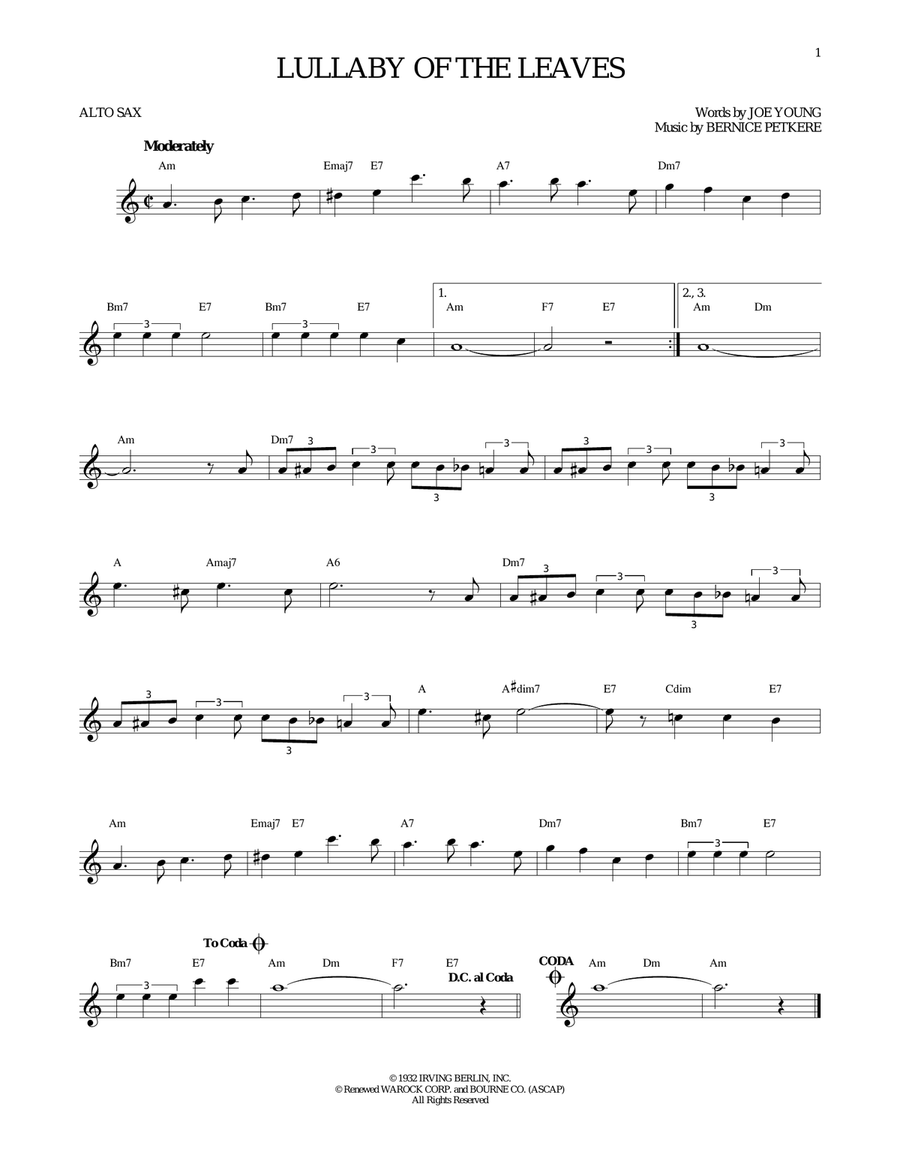 Lullaby Of The Leaves Alto Saxophone scores gallery preview page 1
