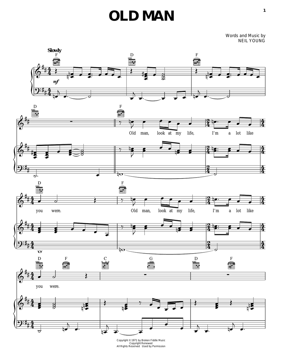 Old Man Piano, Vocal, Guitar scores gallery preview page 1