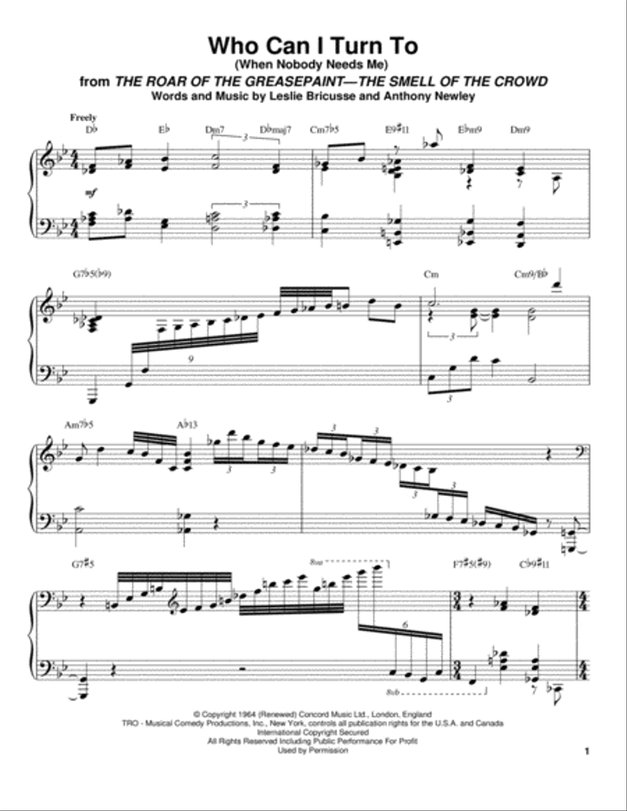 Who Can I Turn To (When Nobody Needs Me) Piano scores gallery preview page 1