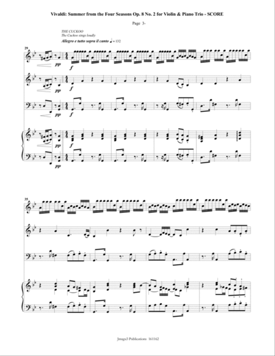 Vivaldi: Summer from the Four Seasons for Violin & Piano Trio Piano Trio scores gallery preview page 3