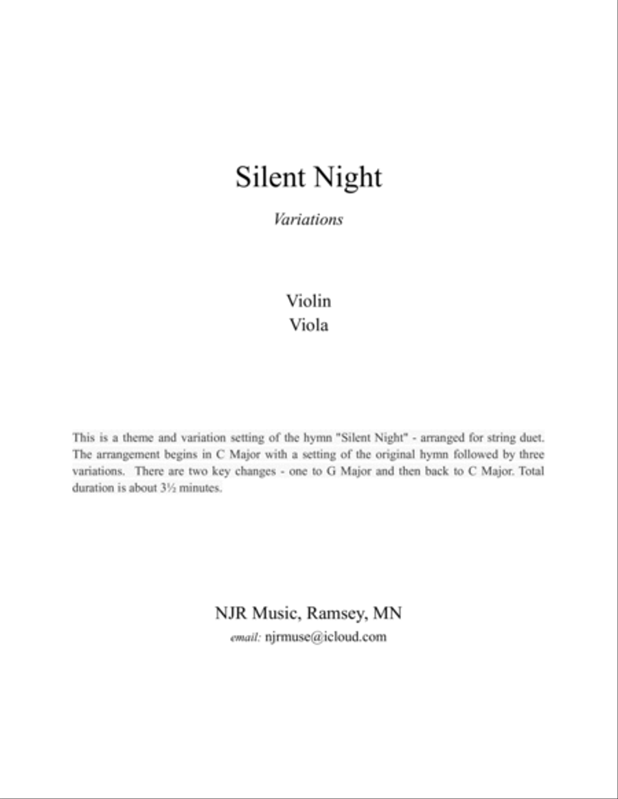 Silent Night - Variations (Violin & Viola) image number null