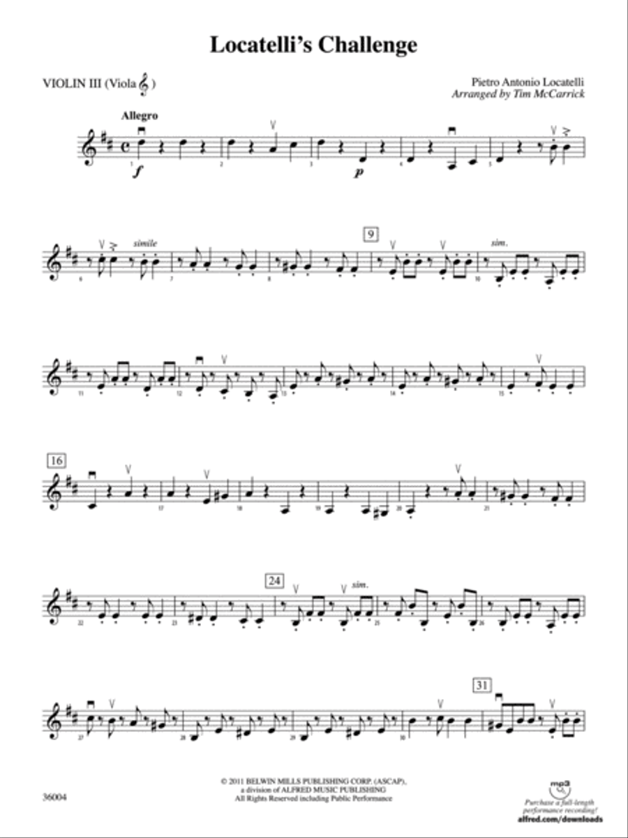 Locatelli's Challenge: 3rd Violin (Viola [TC]) String Orchestra scores gallery preview page 1