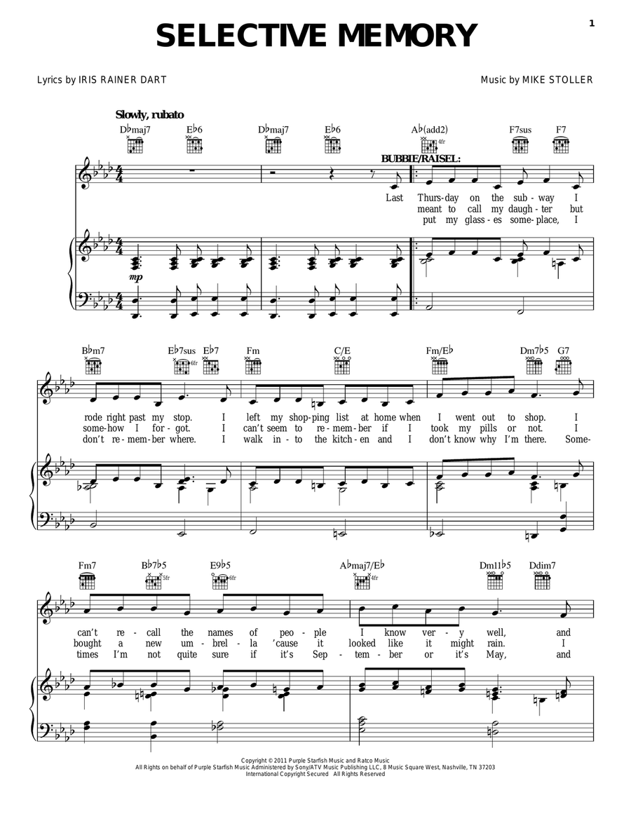 Selective Memory Piano, Vocal, Guitar scores gallery preview page 1