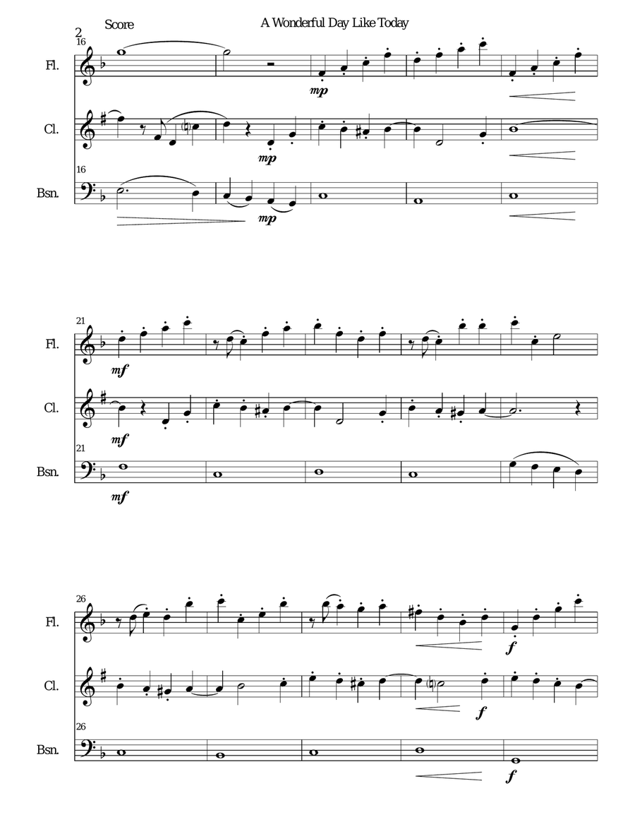 A Wonderful Day Like Today Woodwind Trio scores gallery preview page 2