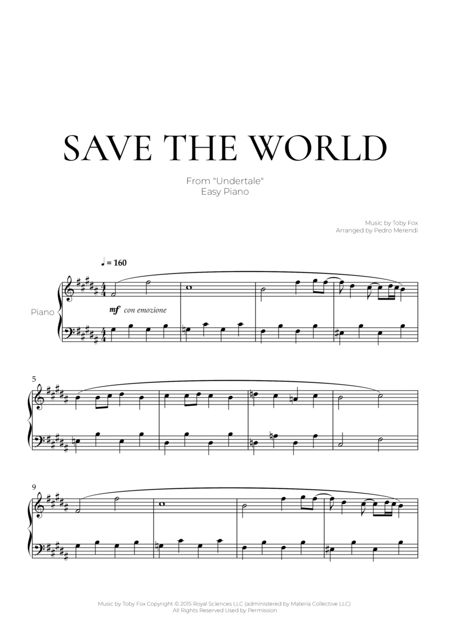 Hopes & Dreams Save The World His Theme Easy Piano scores gallery preview page 1