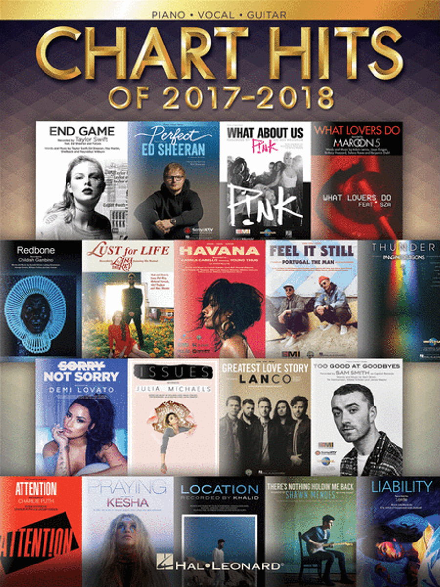Chart Hits of 2017-2018 Piano, Vocal, Guitar scores gallery preview page 1