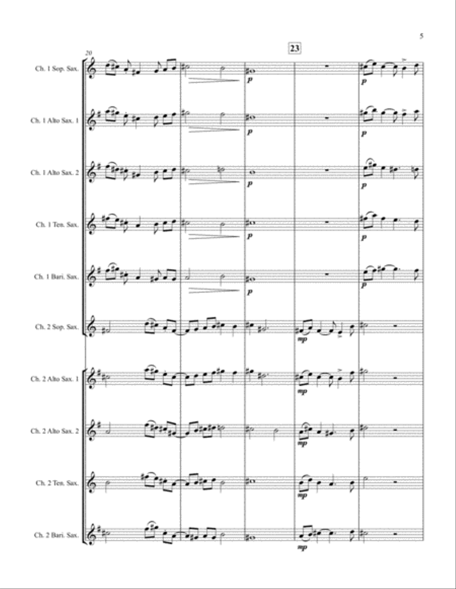 Echoes for Double Saxophone Choir (SSAATTBB or AAAATTBB) SSAATTBB scores gallery preview page 5