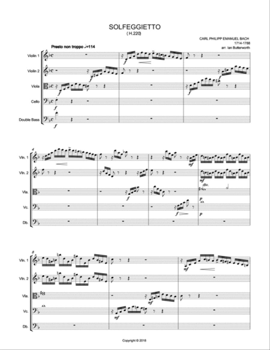 C.P.E.Bach Solfeggietto for string quartet String Quartet scores gallery preview page 2