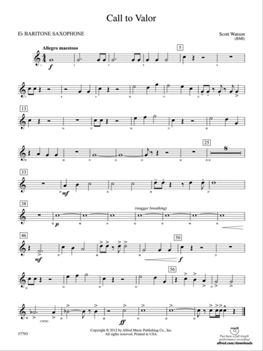 Call to Valor: E-flat Baritone Saxophone Concert Band scores gallery preview page 1