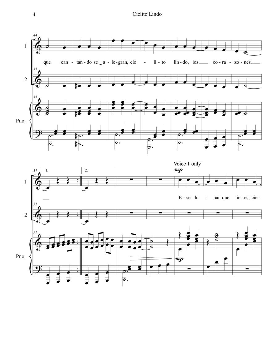 Cielito Lindo (Duet, Accompanied) Vocal Duet scores gallery preview page 4