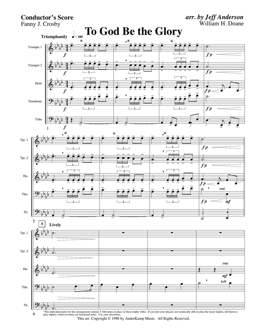 To God Be the Glory for Brass Quintet Brass Quintet scores gallery preview page 1