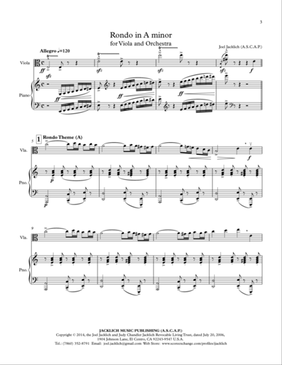 Rondo in A minor for Viola and Orchestra (Viola and Piano Reduction) Piano scores gallery preview page 3