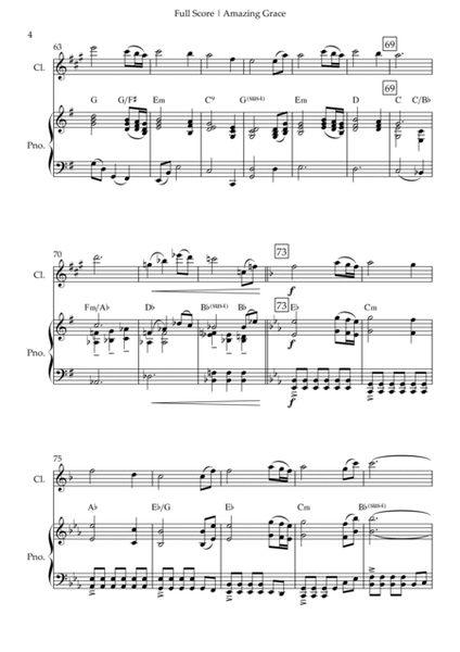Amazing Grace for Clarinet Solo and Piano Accompaniment with Chords image number null