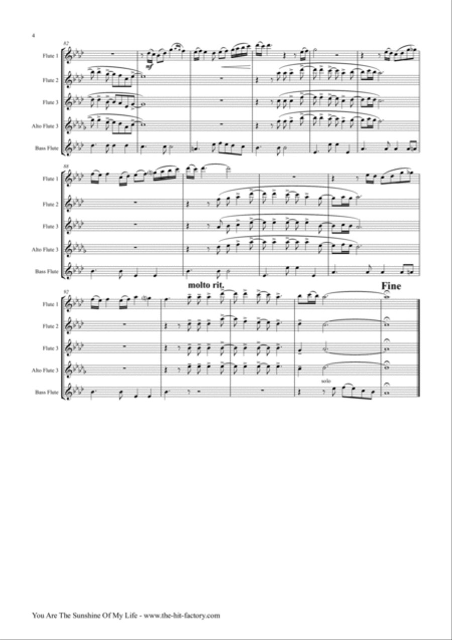 You Are The Sunshine Of My Life Flute Quartet scores gallery preview page 4