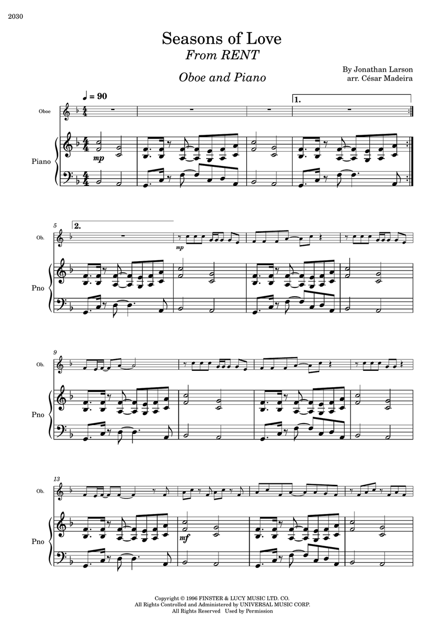 Seasons Of Love Piano scores gallery preview page 2