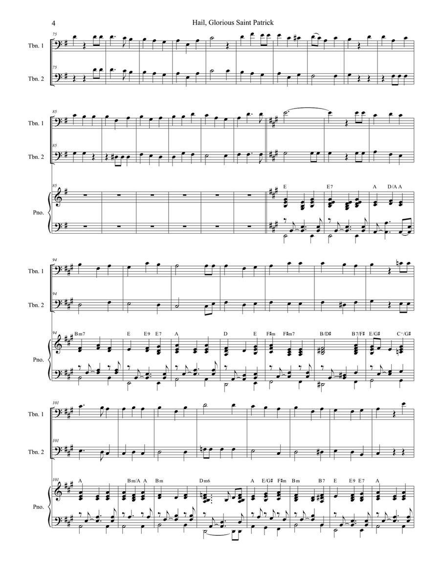Hail, Glorious Saint Patrick (Trombone Duet) Trombone Duet scores gallery preview page 4