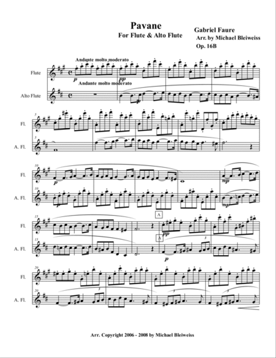 Pavane for Flute and Alto Flute Woodwind Duet scores gallery preview page 2