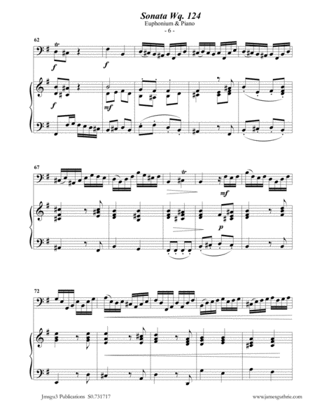 CPE BACH: Sonata in E Minor WQ124 for Euphonium & Piano image number null