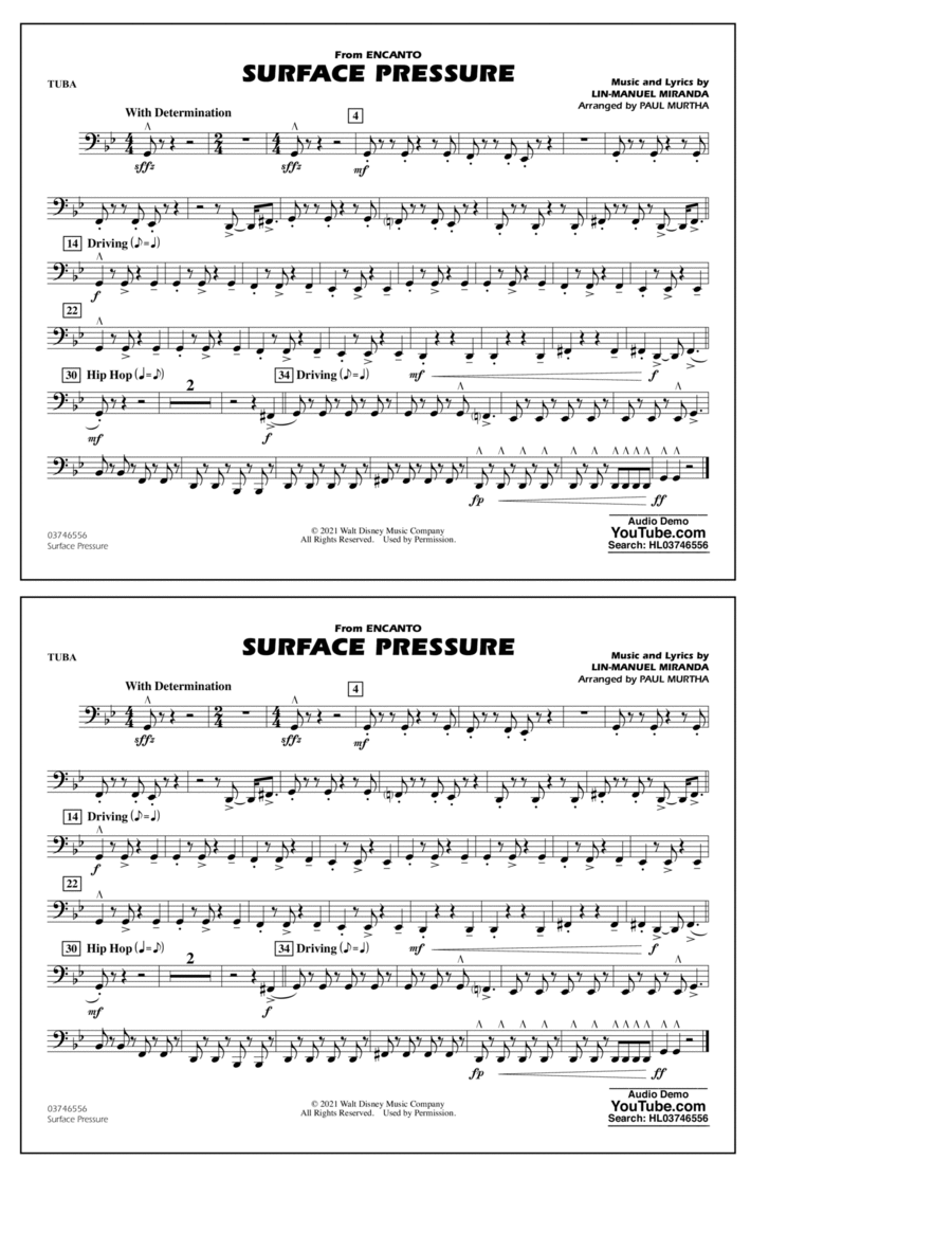 Surface Pressure (from Encanto) (arr. Paul Murtha) - Tuba Marching Band scores gallery preview page 1