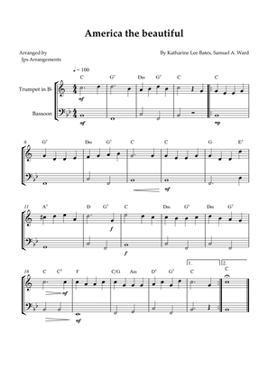 America The Beautiful - duet for Trumpet and Bassoon (+CHORDS)