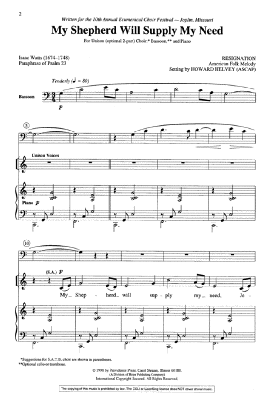 My Shepherd Will Supply My Need Unison Choir scores gallery preview page 2