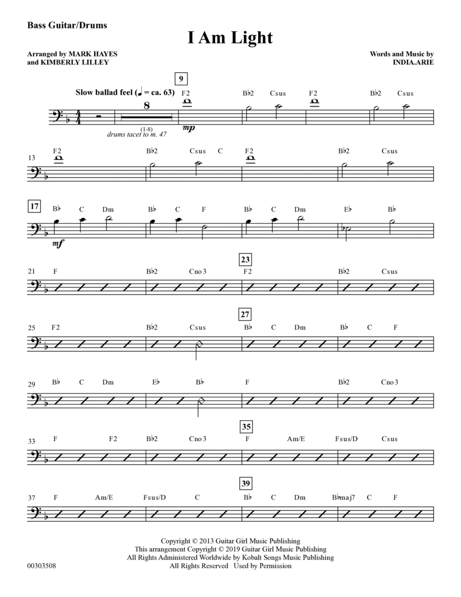 I Am Light (arr. Mark Hayes and Kimberly Lilley) - Bass/Drums Choir scores gallery preview page 1