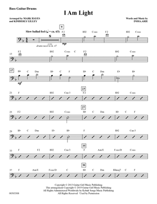 I Am Light (arr. Mark Hayes and Kimberly Lilley) - Bass/Drums