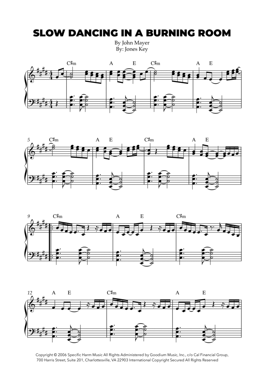 Slow Dancing In A Burning Room Piano Solo scores gallery preview page 1