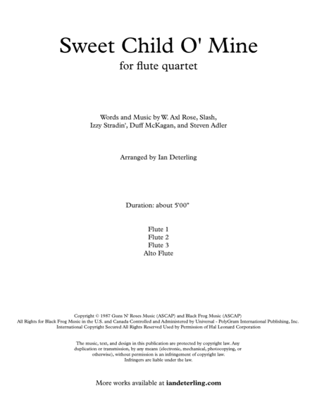 Sweet Child O' Mine for Flute Quartet image number null