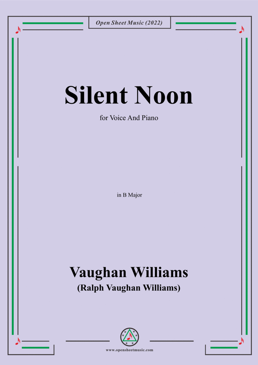 Vaughan Williams-Silent Noon,in B Major,for Voice and Piano Voice Solo scores gallery preview page 1