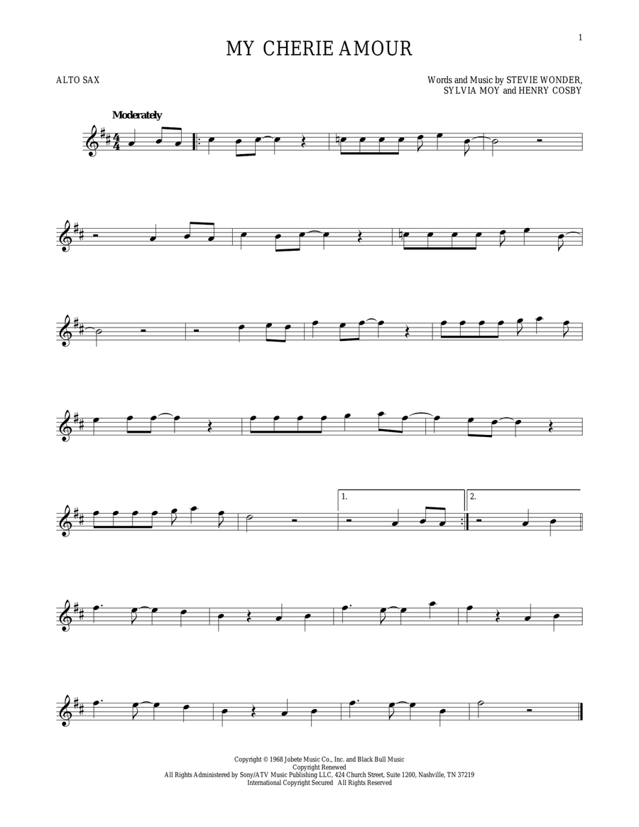 My Cherie Amour Alto Saxophone scores gallery preview page 1