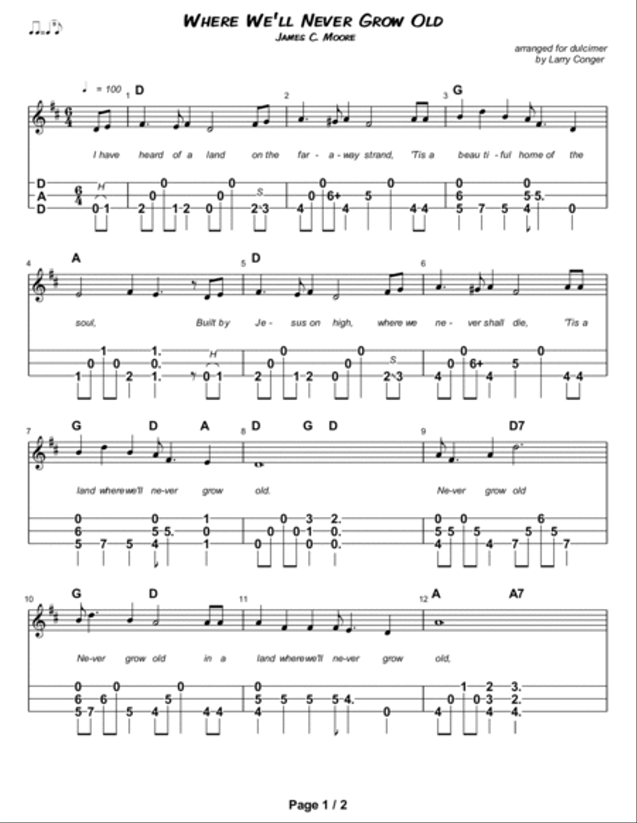 Where We'll Never Grow Old Dulcimer scores gallery preview page 2