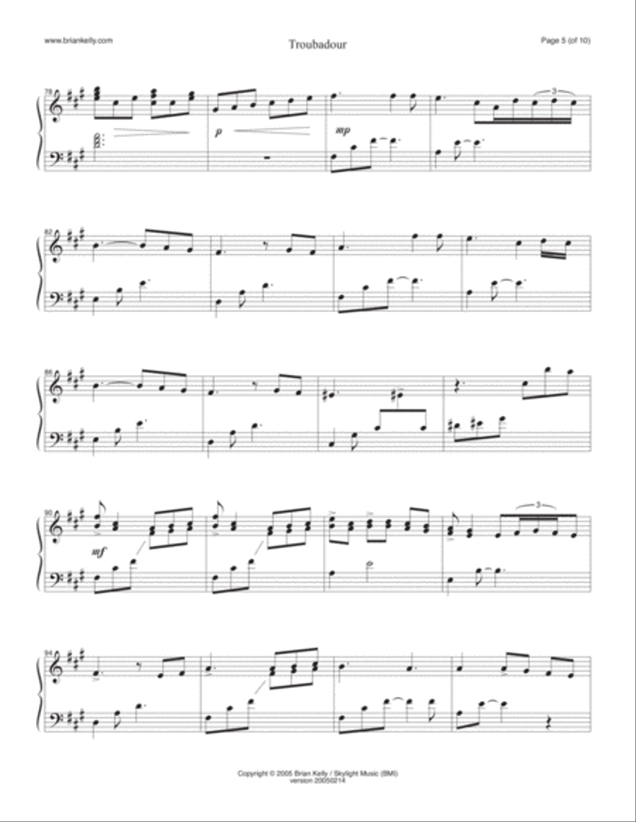 Troubadour Piano Solo scores gallery preview page 5
