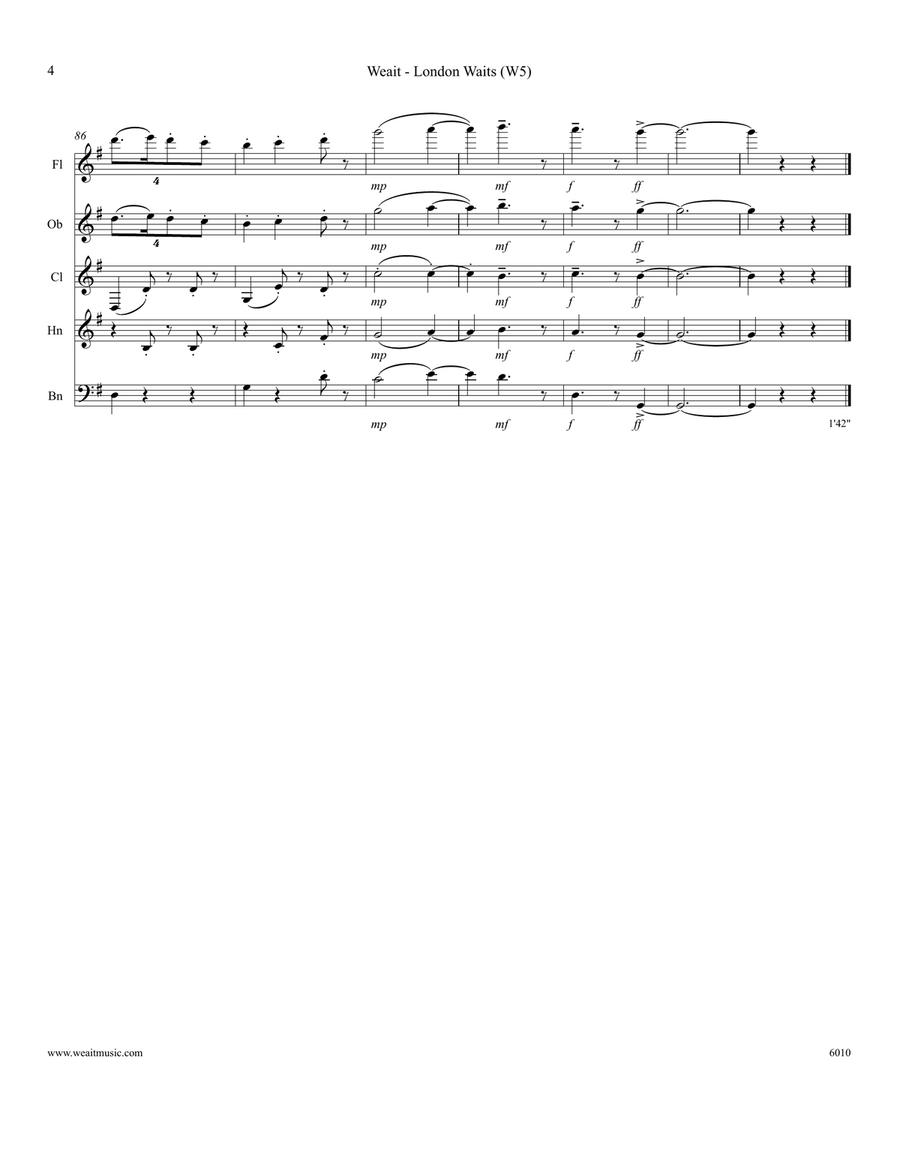 London Waits (Past 3 O'Clock . . . .) for woodwind quintet (1’45) Woodwind Quintet scores gallery preview page 4