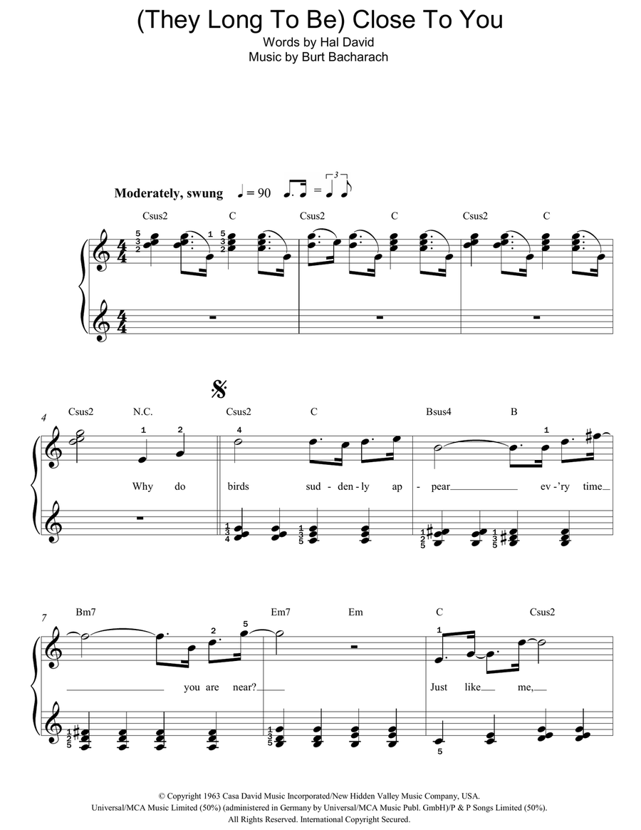 (They Long To Be) Close To You Easy Piano scores gallery preview page 1