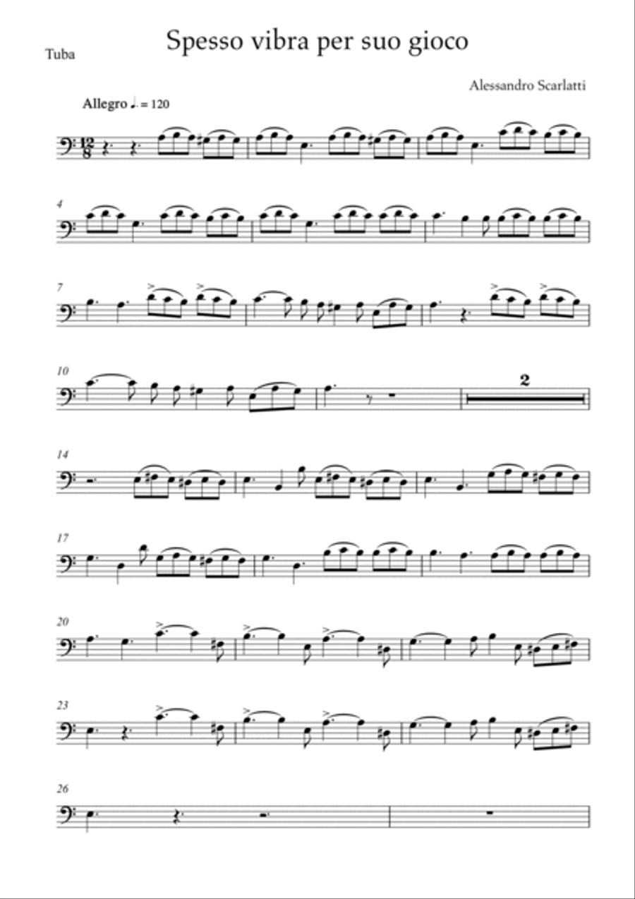 Alessandro Scarlatti - Spesso vibra per suo gioco (Piano and Tuba) Small Ensemble scores gallery preview page 5