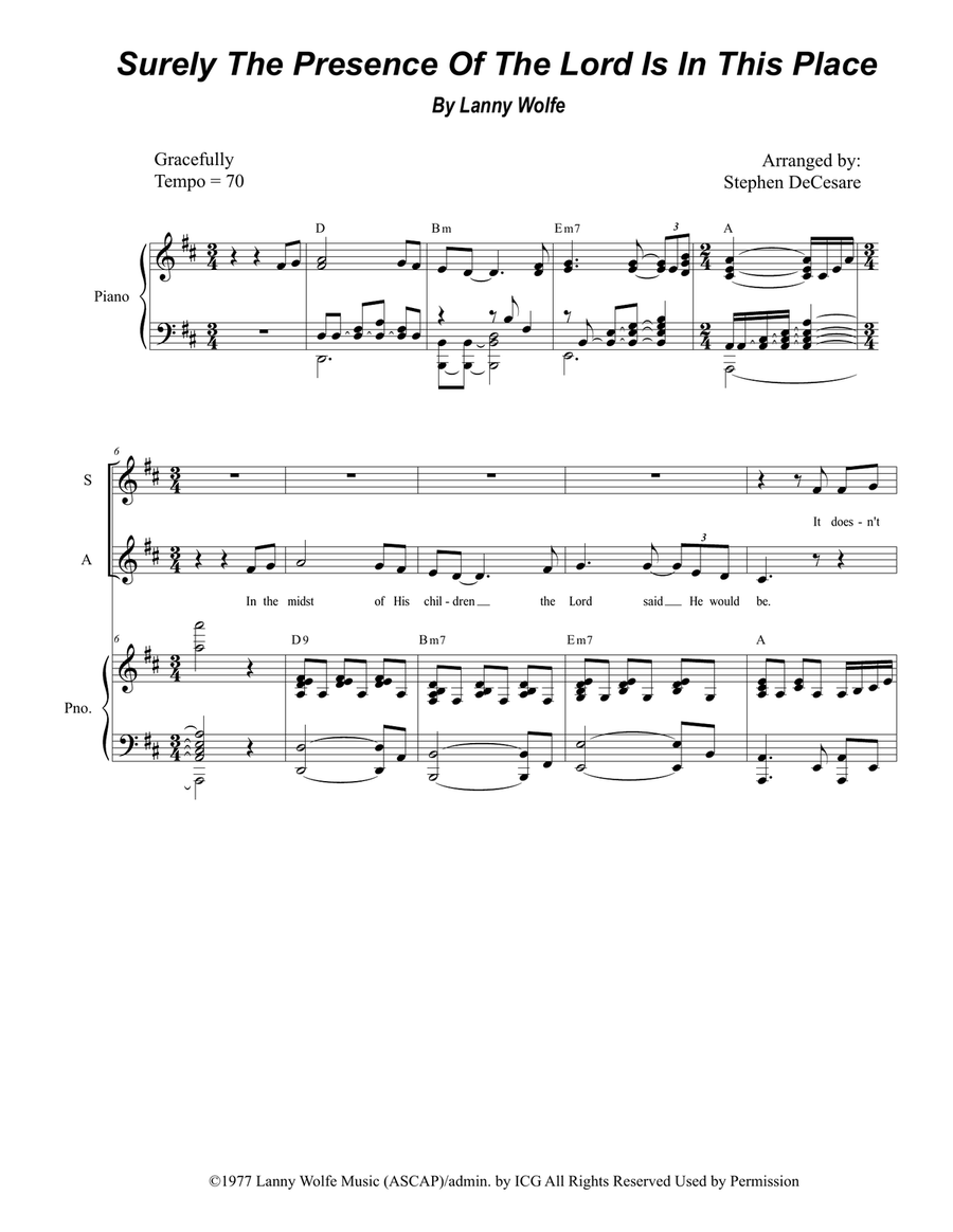 Surely The Presence Of The Lord Is In This Place 4-Part scores gallery preview page 1