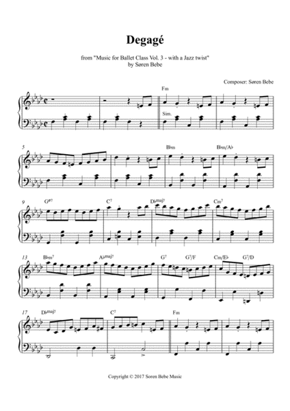 Degagé - Sheet Music for Ballet Class - from Music for Ballet Class Vol.3 - with a Jazz twist - by Søren Bebe image number null