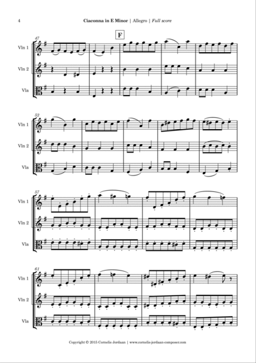 Ciaconna in e minor, for 2 violins & viola String Trio scores gallery preview page 4