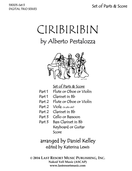 Ciribiribin for Woodwind or Piano Trio Full Set of Parts