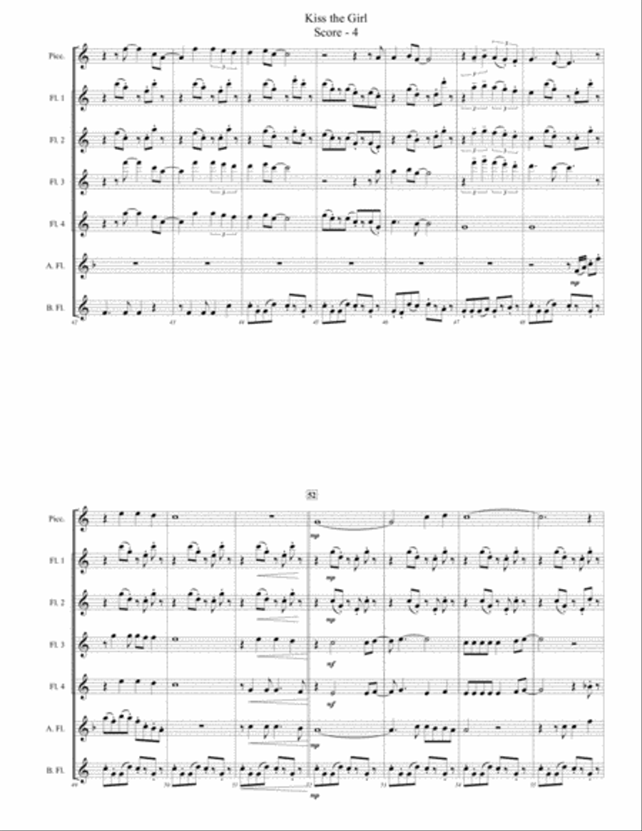 Kiss The Girl Flute Choir scores gallery preview page 4